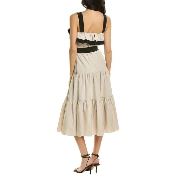 NWT Jason Wu Women's Beige Linen Ruffled Self-Tie A-Line Dress Size 12 - Picture 2 of 3